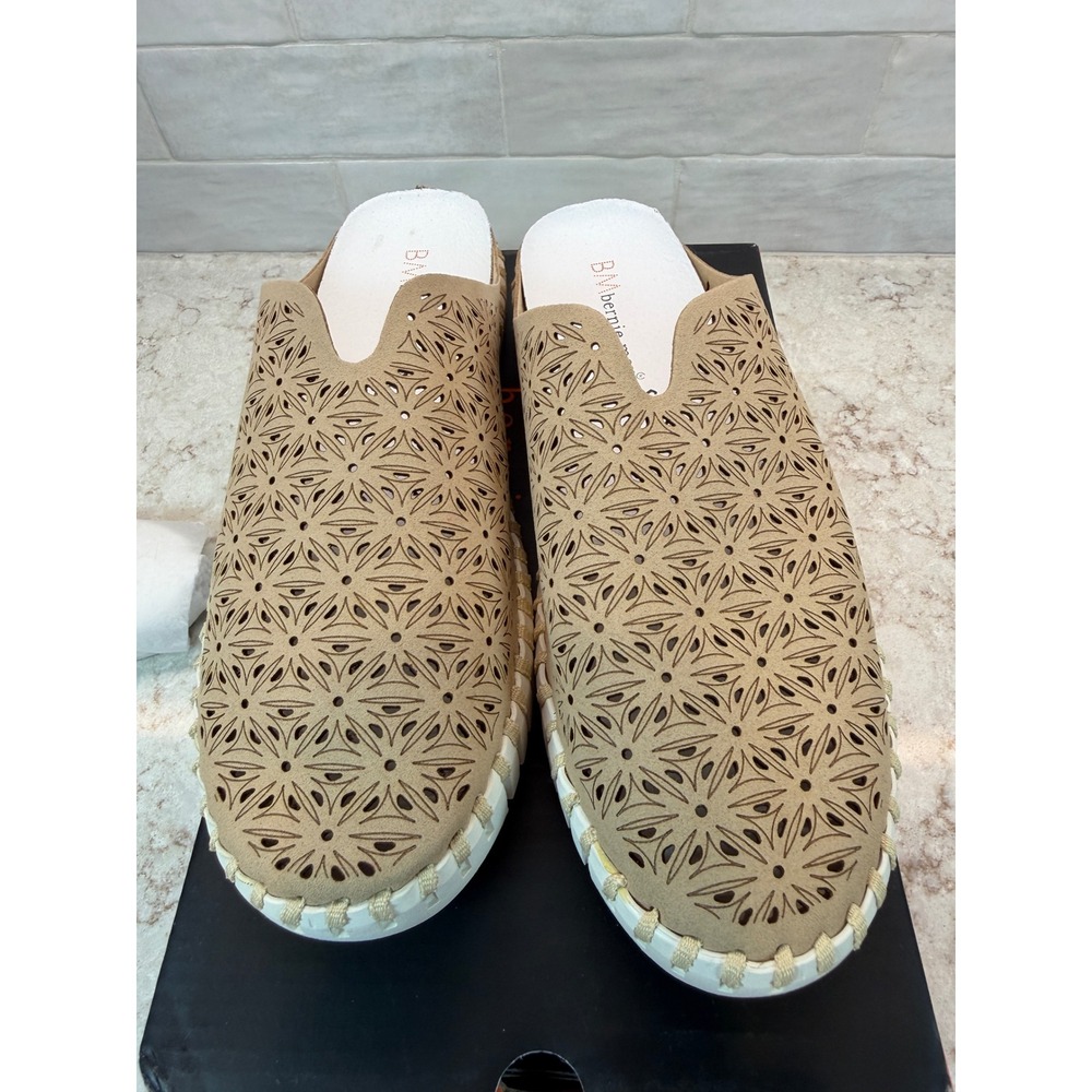 Bernie Mev Nude Perforated Laser Cut Memory Foam Mules Slides 39 NEW